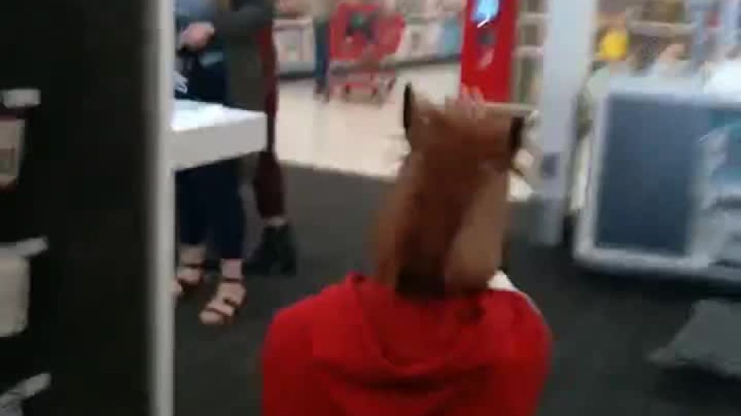 ⁣Super Funny horse head in public!!